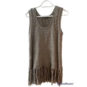 Harve Benard Knit Fringe Sleeveless Sweater Women Sz Large Color Taupe